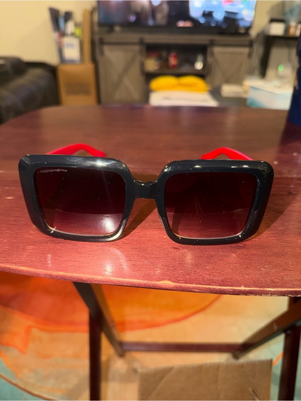 Louis Vuitton Black Frame Sunglasses with Red Temples